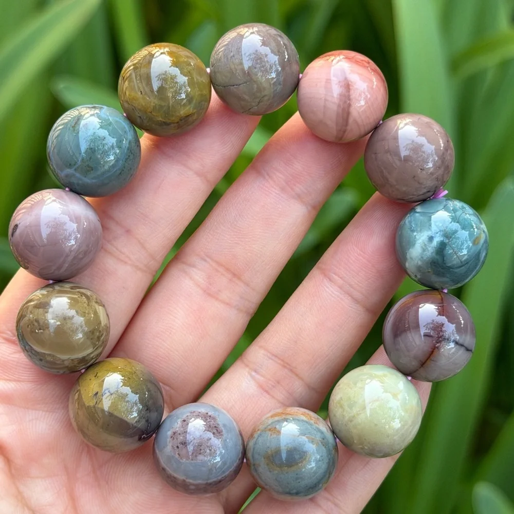 16.5mm‎ stretchable chunky multicolor Alashan agate bracelet 0724 - Picture 13 of 13